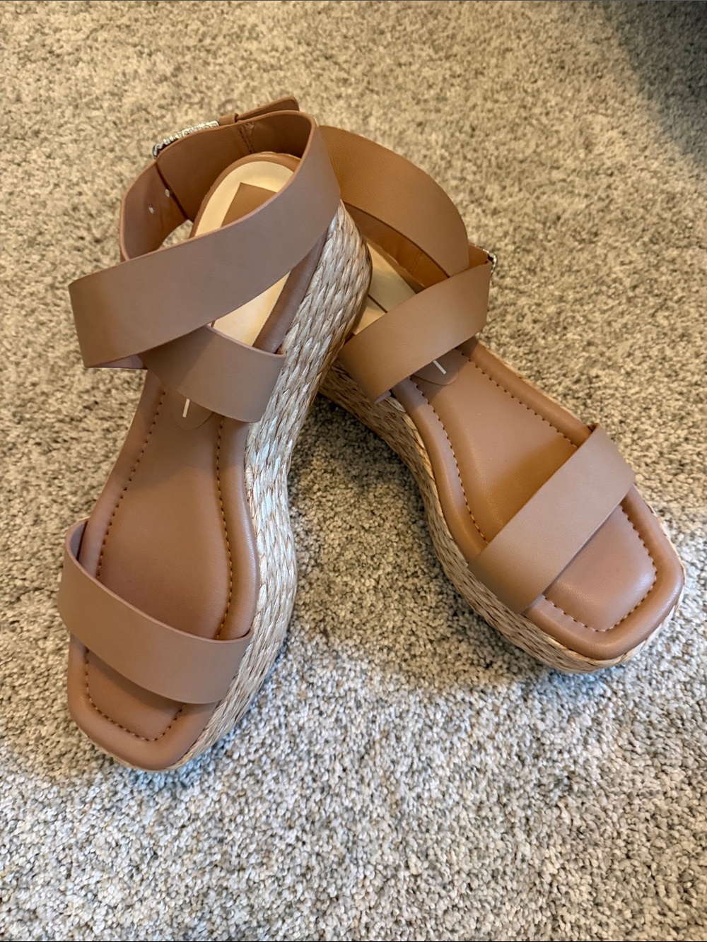 Dolce Vita Tan Espadrille Wedge Sandals with Crisscross Straps